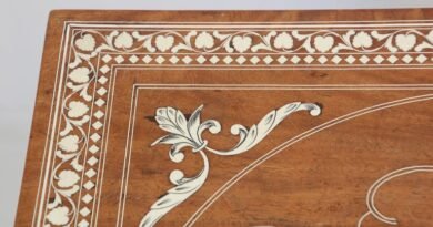 Anglo Indian Mughal teak inlaid side square table drop leaf showcasing intricate design and timeless artistry.